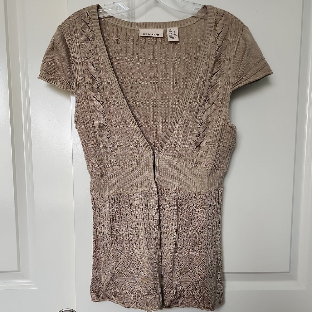 DKNY Jeans Beige Ribbed Sweater Vest